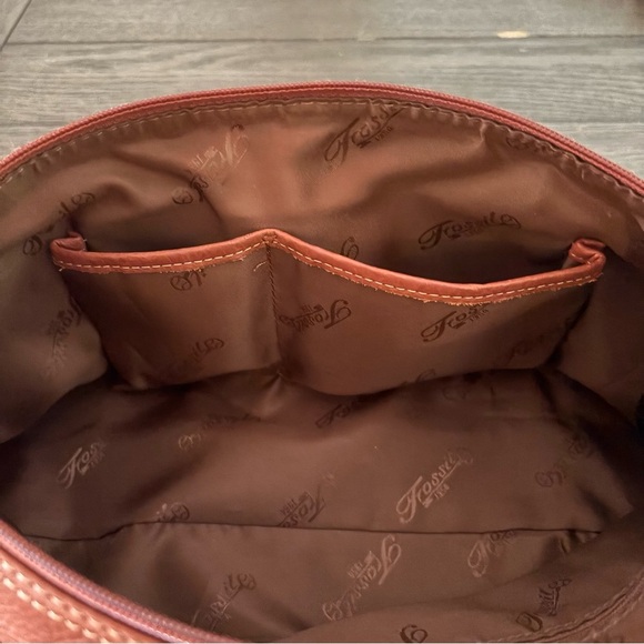 Fossil Orange Brown Genuine Leather Hobo Shoulder Handbag Purse Braided Strap - Picture 5 of 12